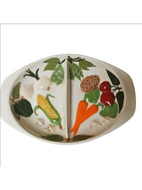 Vintage Holland Mold Ceramic Hand-painted Glazed Vegetable Platter